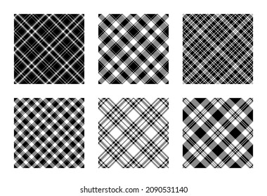 Black and white seamless pattern design. Set vector background, buffalo plaid fabric design.
