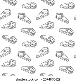 Black and white seamless pattern with detailed drawn blueberry cakes