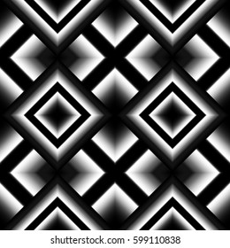 Black and white seamless pattern of diamonds with black border and white glow around