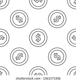 Black and white seamless pattern Dollar coin design symbol