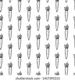 Black and white seamless pattern with doodle outline carrots.