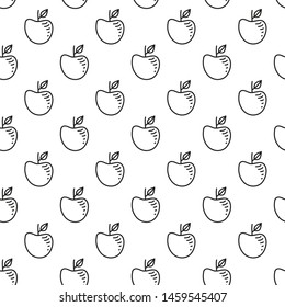 Black and white seamless pattern with doodle outline apples.