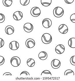 Black and white seamless pattern with doodle outline big tennis balls.