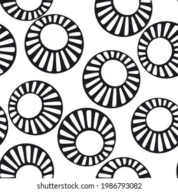 black and white seamless pattern with doodle circles, endless repeatable texture