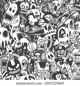 A black and white seamless pattern and doodle pattern background