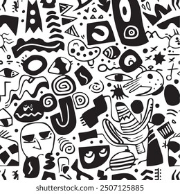 A black and white seamless pattern and doodle pattern background