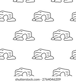 Black and white seamless pattern with doodle outline caves. Simple vector background.