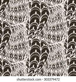 Black and white seamless pattern in doodle style.  Vector illustration. 