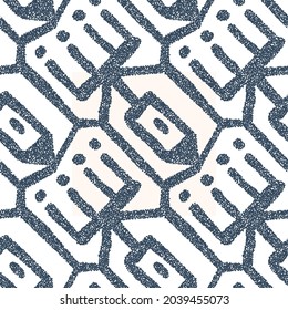Black and white seamless pattern with dotted geometric drawing. Vector illustration