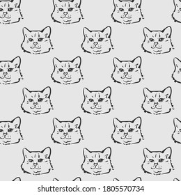 Black And White Seamless Pattern With Drawn Cats