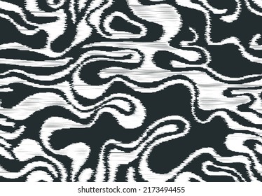 Black and white seamless pattern drawn in ikat technique. Can be used for a textile design