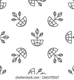 Black and white seamless pattern Ecology icon illustration. Planet symbol