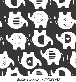 black and white seamless pattern with elephant, vector textile fabric print vector illustration