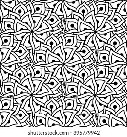 Black and white seamless pattern. Ethnic henna hand drawn background for coloring book, textile or wrapping.
