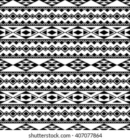 Black and white seamless pattern with ethnic Aztec ornament. Abstract wallpaper in boho style.