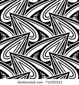 Black and White Seamless Pattern with Ethnic Motifs. Endless Texture with Abstract Design Element. Art Deco, Nouveau, Islamic, Arabic Style. Pressured Printing Template. Vector Contour Illustration