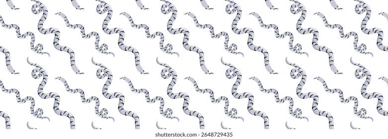 Black and white seamless pattern with exotic tropical snakes