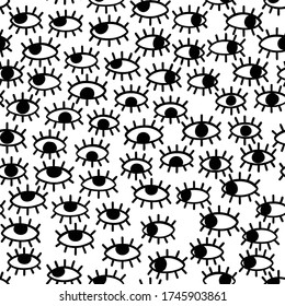 Black and white seamless pattern with eyes
