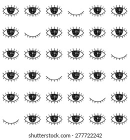Black & white seamless pattern with eyes. Trend. Vector.