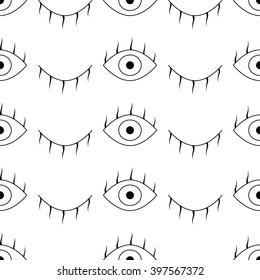 Black and white seamless pattern with eyes. Simple  vector abstract seamless pattern with eyes.Abstract pattern with open and winking eyes.Cute trendy background. 