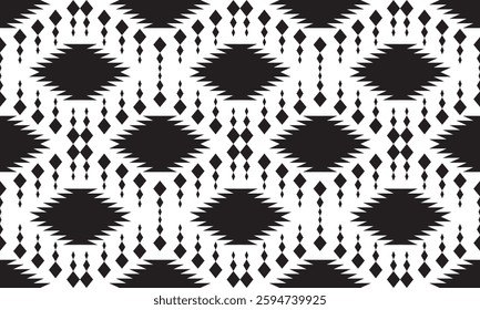 black and white seamless pattern, Seamless fabric pattern, triangles and rhombus lined up in rows to form a beautiful overlapping triangle shape, abstract geometric background