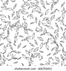 Black and white seamless pattern of falling leaves. Natural background.