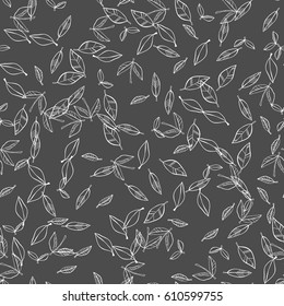 Black and white seamless pattern of falling leaves. Natural background.