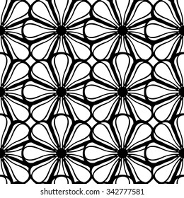 Black and white seamless pattern with fantasy flowers