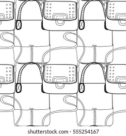 Black and white seamless pattern with fashion bags for coloring