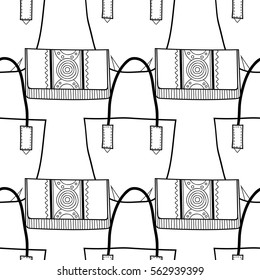 Black and white seamless pattern with fashion bags for coloring