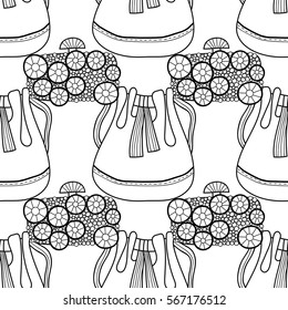 Black and white seamless pattern with fashion bags for coloring