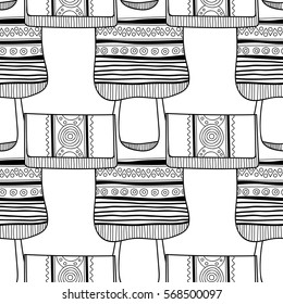 Black and white seamless pattern with fashion bags for coloring