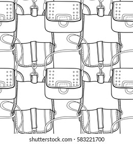Black and white seamless pattern with fashion bags for coloring