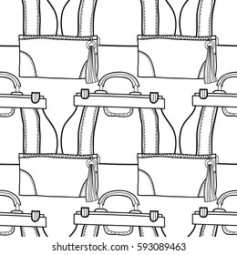 Black and white seamless pattern with fashion bags for coloring