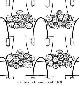 Black and white seamless pattern with fashion bags for coloring