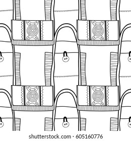 Black and white seamless pattern with fashion bags for coloring