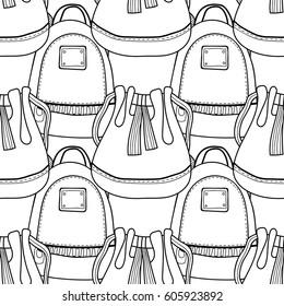 Black and white seamless pattern with fashion bags for coloring