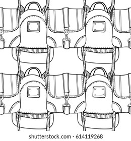Black and white seamless pattern with fashion bags for coloring