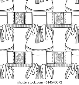 Black and white seamless pattern with fashion bags for coloring