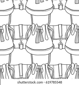 Black and white seamless pattern with fashion bags for coloring