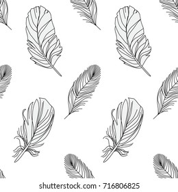black and white seamless pattern with feathers