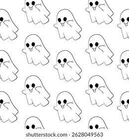 Black and white seamless pattern featuring playful floating ghosts.Ideal for Halloween stationery and crafts.