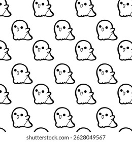 Black and white seamless pattern featuring playful floating ghosts.Ideal for Halloween stationery and crafts.