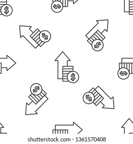 Black and white seamless pattern Financial growth icon. Financial business progress arrow up and sign dollar icon