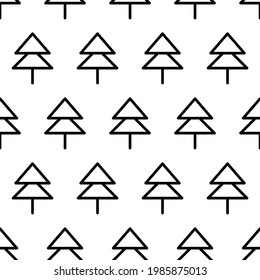 Black and white seamless pattern with fir tree icon. Vector trees symbol sign. Plants, landscape design for print, card, postcard, fabric, textile. Business idea concept.