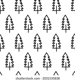 Black and white seamless pattern with fir tree icon. Vector trees symbol sign. Plants, landscape design for print, card, postcard, fabric, textile. Business idea concept.