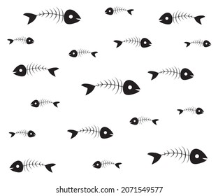 black and white seamless pattern with fish skeletons