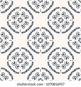 Black and white seamless pattern with floral and geometrical ornament in a retro style. Vector illustration