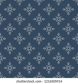 Black and white seamless pattern with floral and geometrical ornament in a retro style. Vector illustration