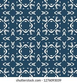 Black and white seamless pattern with floral and geometrical ornament in a retro style. Vector illustration